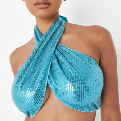 Blue co ord Sequin Halterneck Bralet