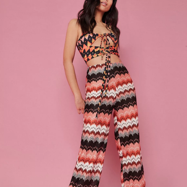 Black Abstract Print Slinky Ruched Cut Out Crop Top