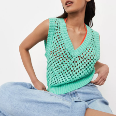 green crochet knit vest top