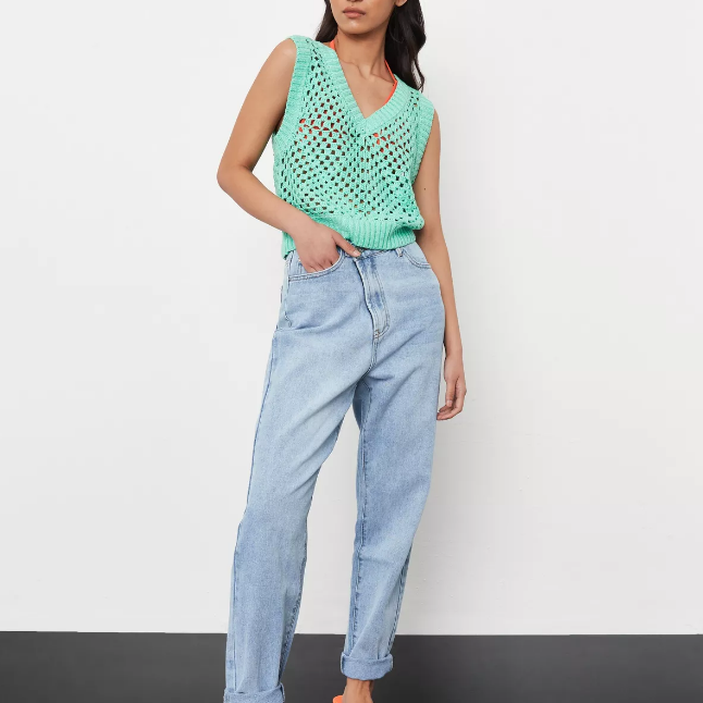green crochet knit vest top