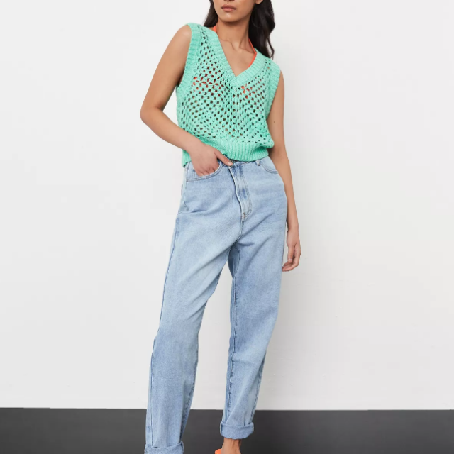 green crochet knit vest top