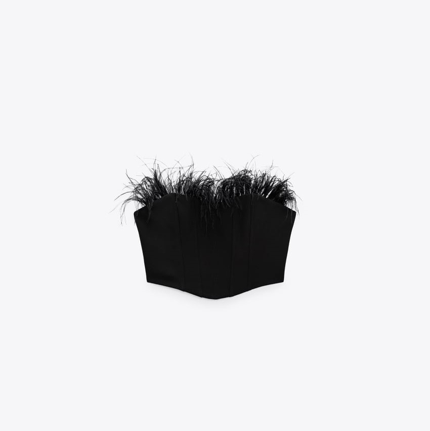 Corsetry-Inspired top with feathers