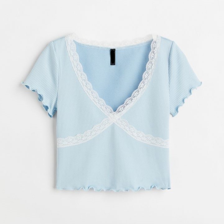 lace-trimmed ribbed crop top