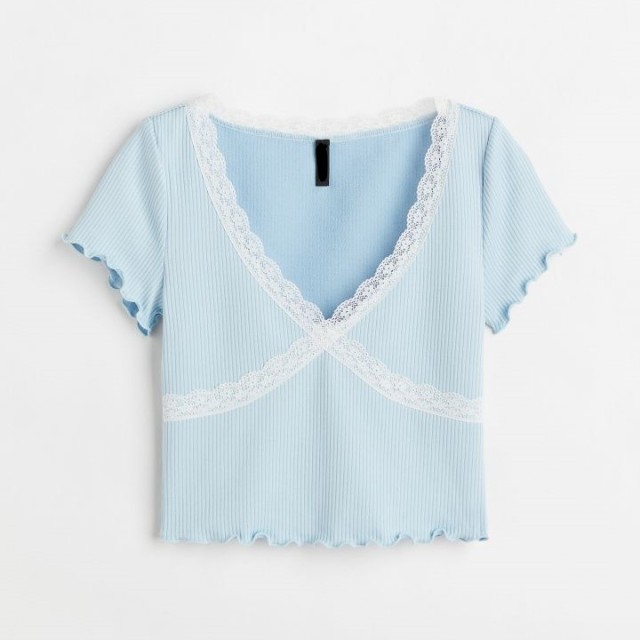 lace-trimmed ribbed crop top