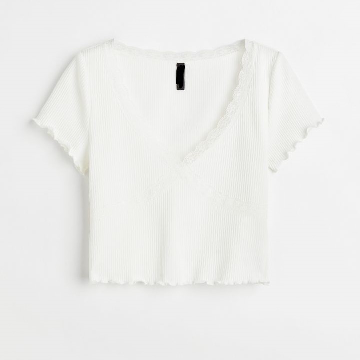 lace-trimmed ribbed crop top