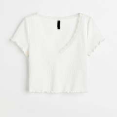 lace-trimmed ribbed crop top