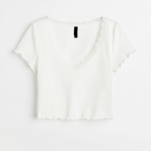 lace-trimmed ribbed crop top