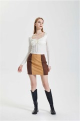 Off Shoulder Short Cut Hollow Lace Up Slim Fit Top