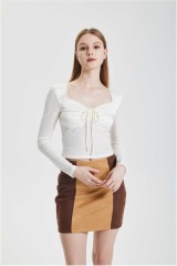 Off Shoulder Short Cut Hollow Lace Up Slim Fit Top