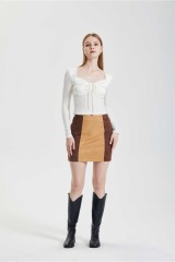 Off Shoulder Short Cut Hollow Lace Up Slim Fit Top