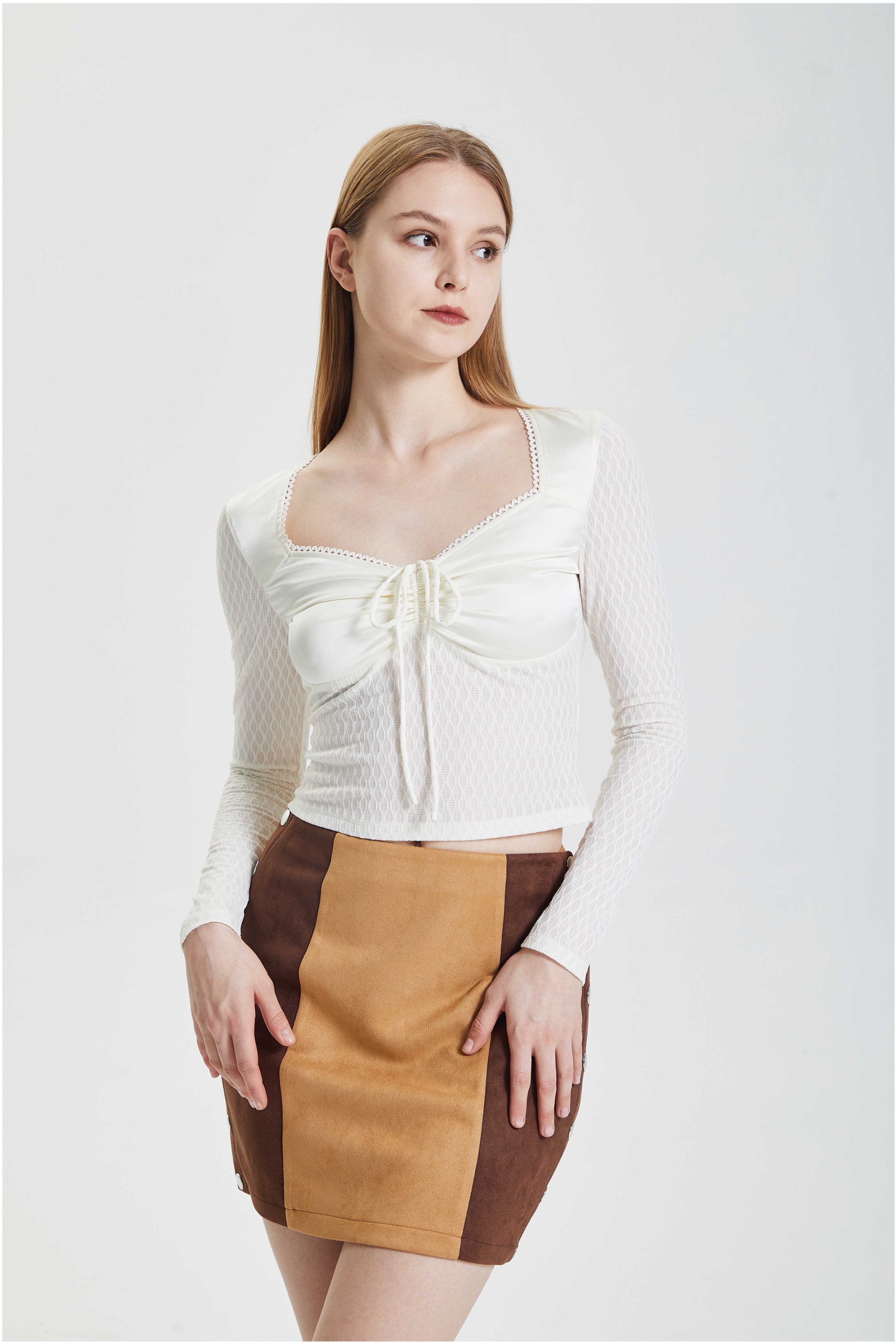 Off Shoulder Short Cut Hollow Lace Up Slim Fit Top