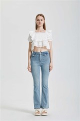 Lace and lace patchwork square neck shirt short top