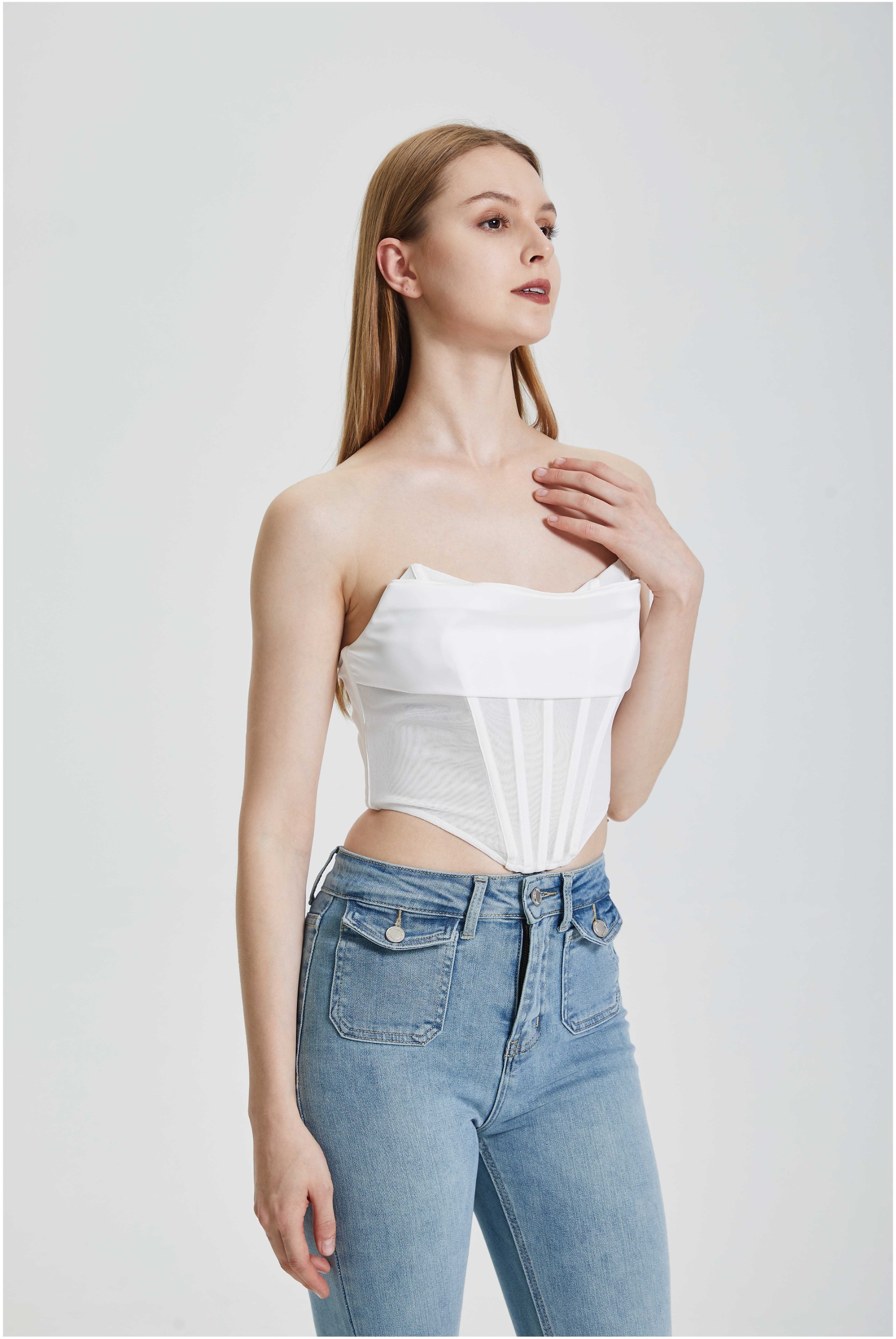 Solid color fishbone corset top