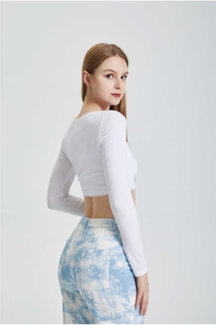 Square neck knitted short top