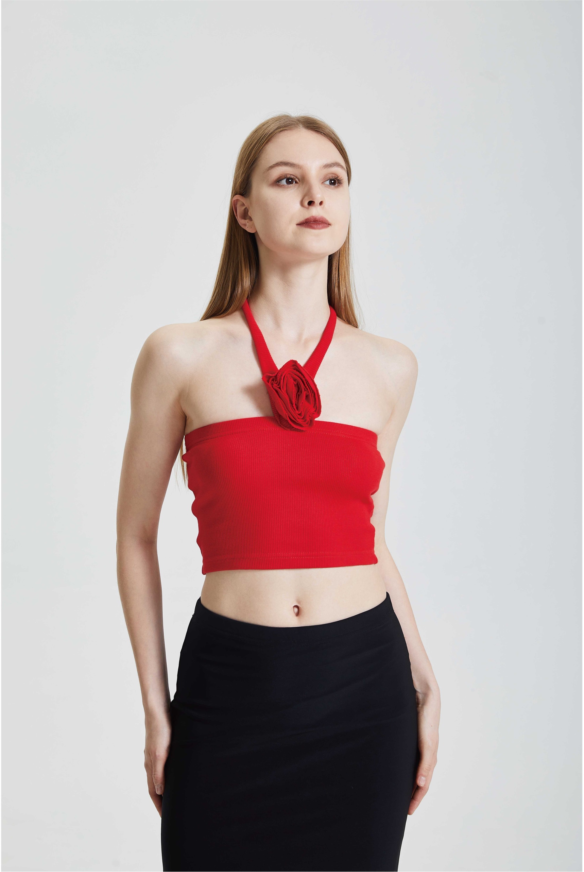 Rose Hanging Neck Slim Fit Bust Dress