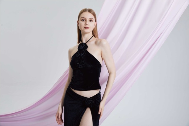 Hanging Neck Strap Top Split Half Waist A-line Skirt
