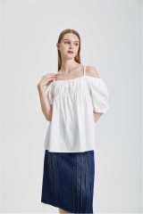 Vintage Gentle Style One Shoulder Design with Pleated Strap Small Shirt
