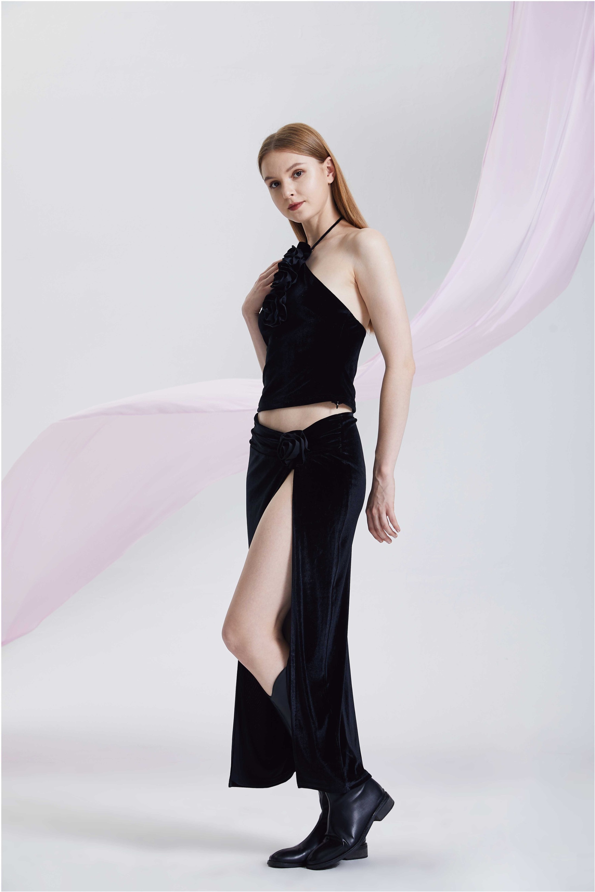 Hanging Neck Strap Top Split Half Waist A-line Skirt