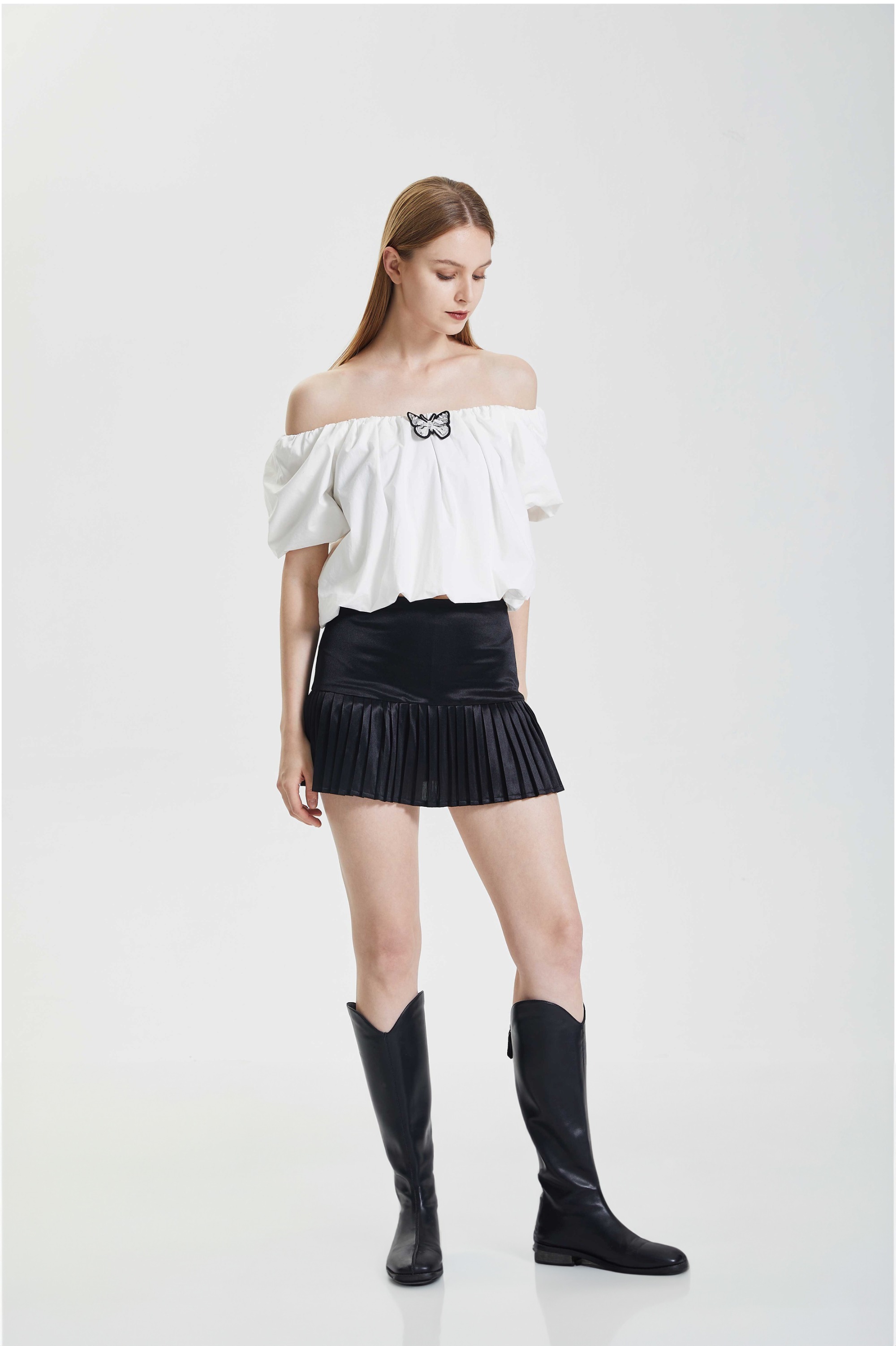 Off shoulder shirt with bubble sleeves top