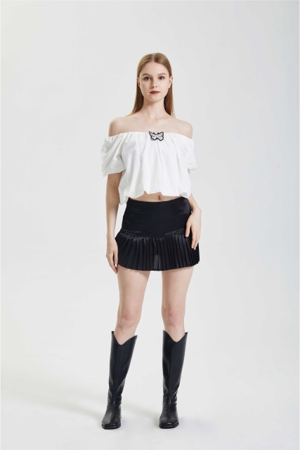 Off shoulder shirt with bubble sleeves top