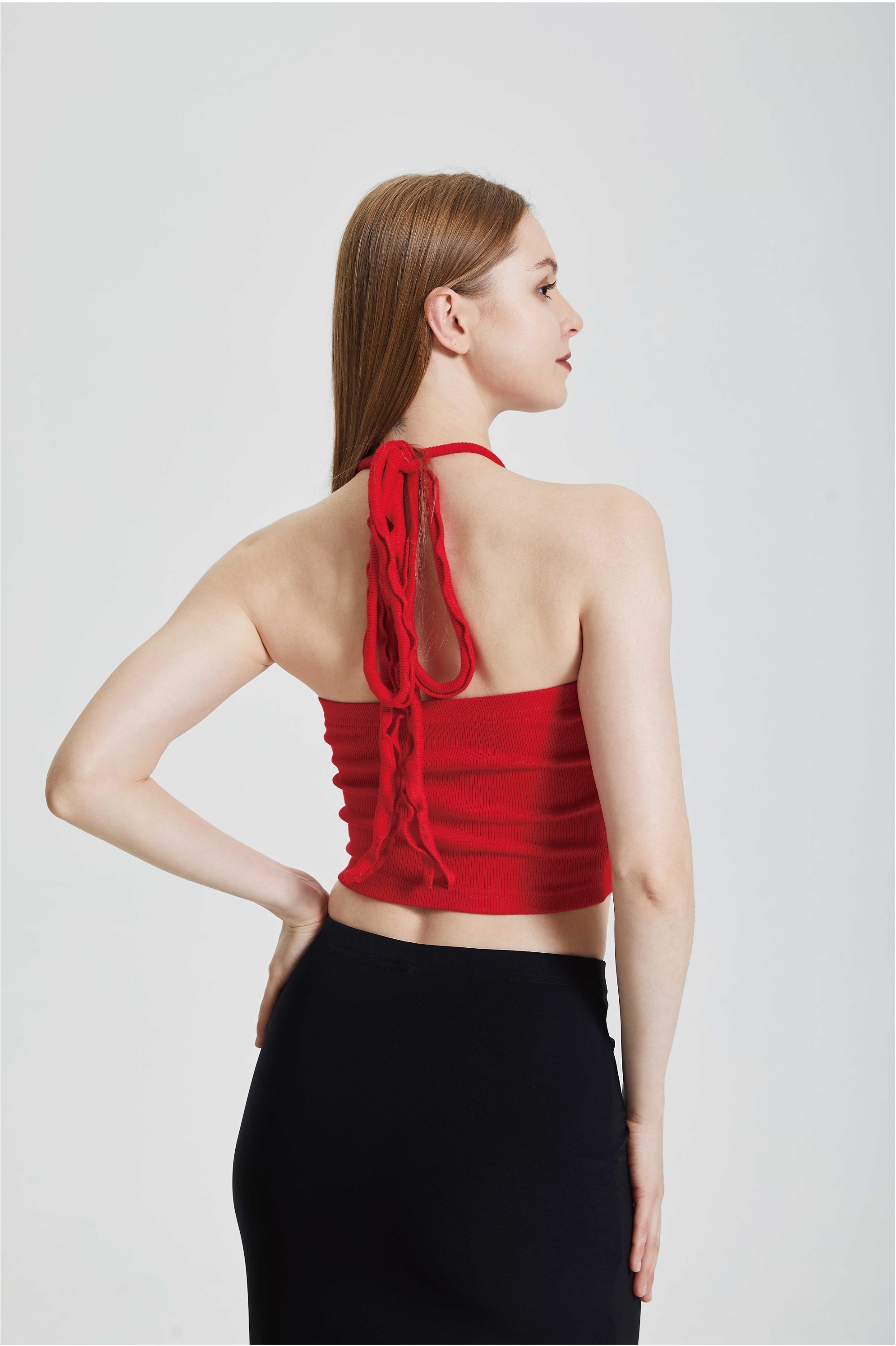 Rose Hanging Neck Slim Fit Bust Dress