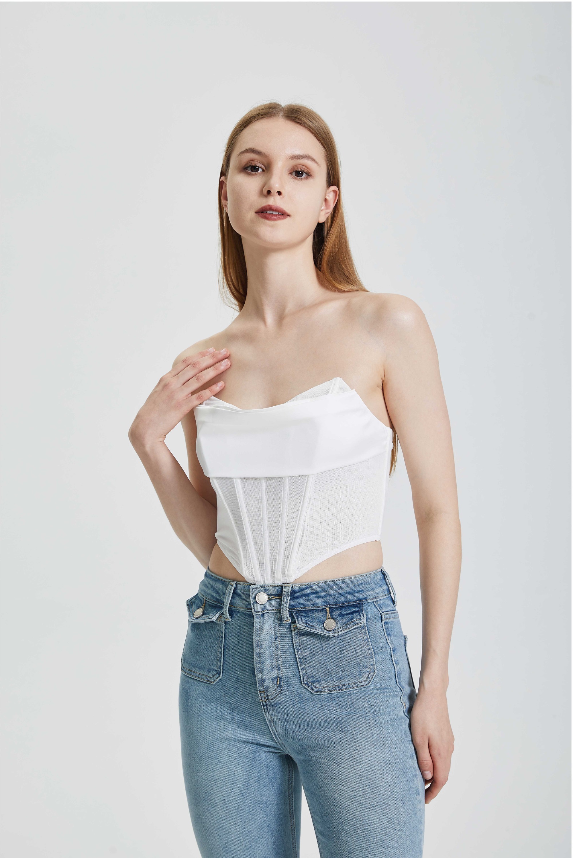 Solid color fishbone corset top