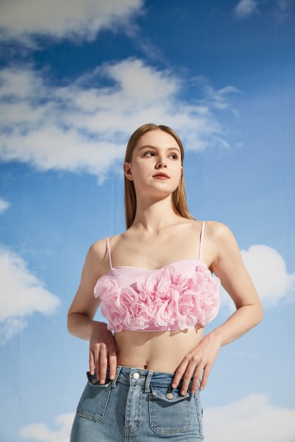 Flower Fish Bone Petal Strap Top