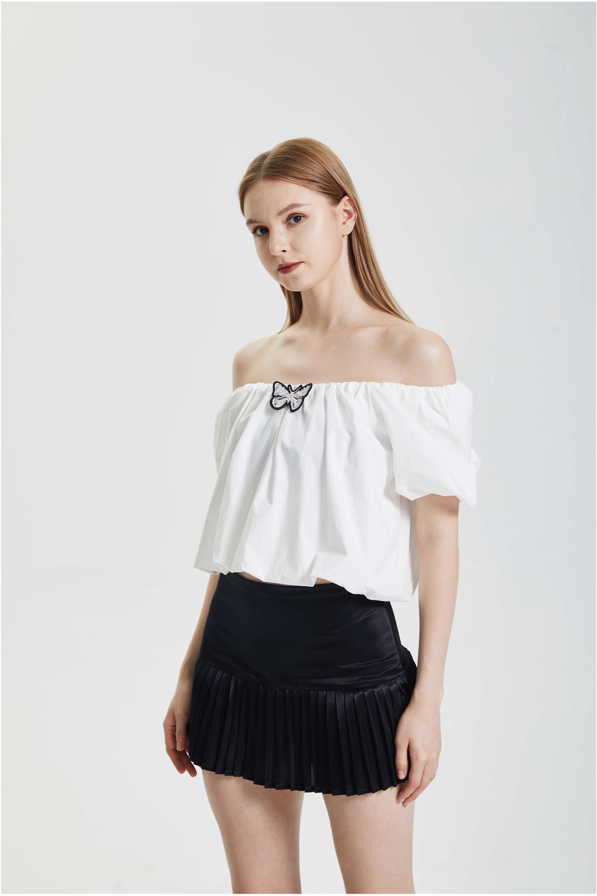 Off shoulder shirt with bubble sleeves top