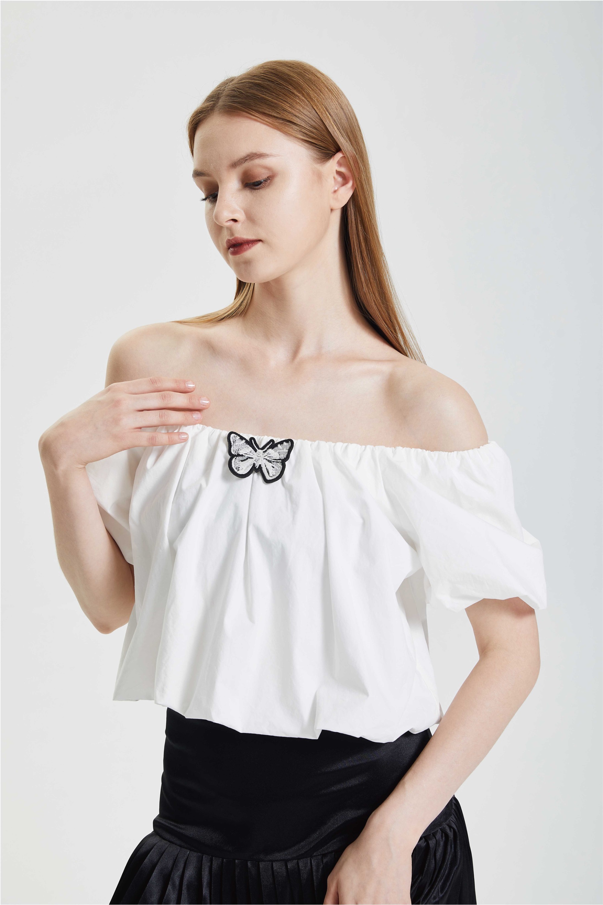 Off shoulder shirt with bubble sleeves top