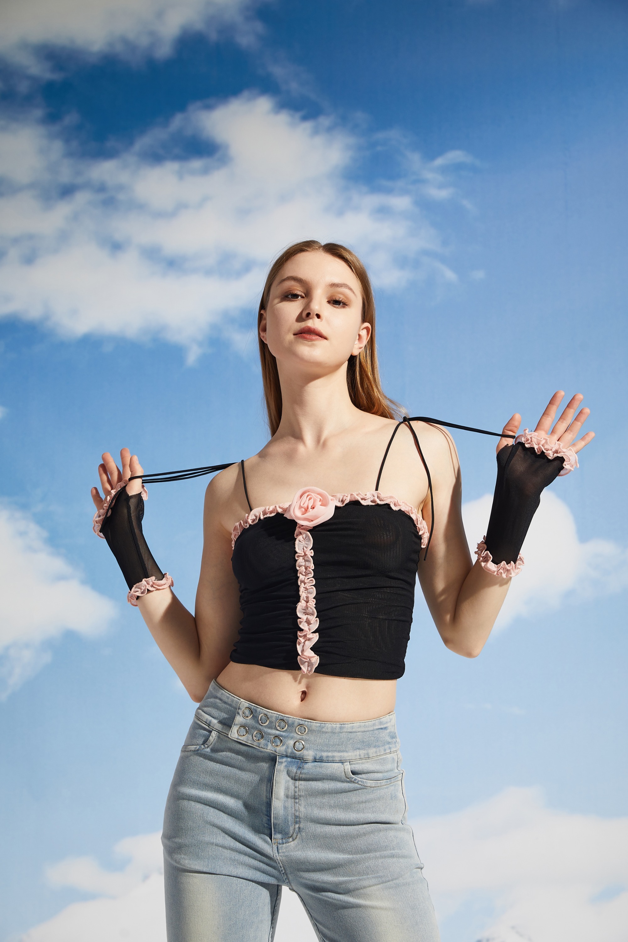 Lace up Rose Edge Strap Top