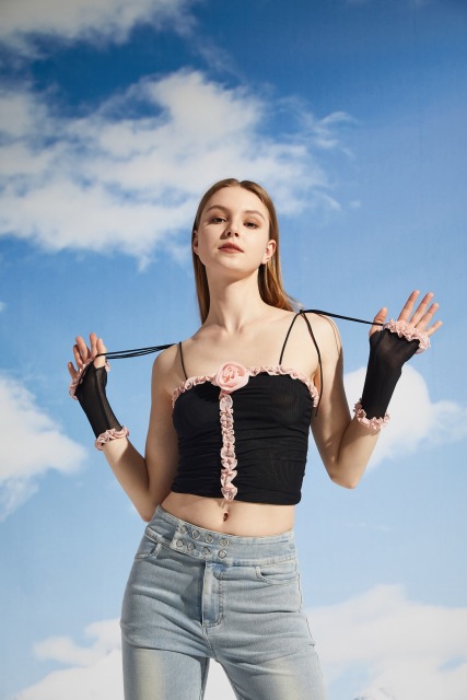 Lace up Rose Edge Strap Top