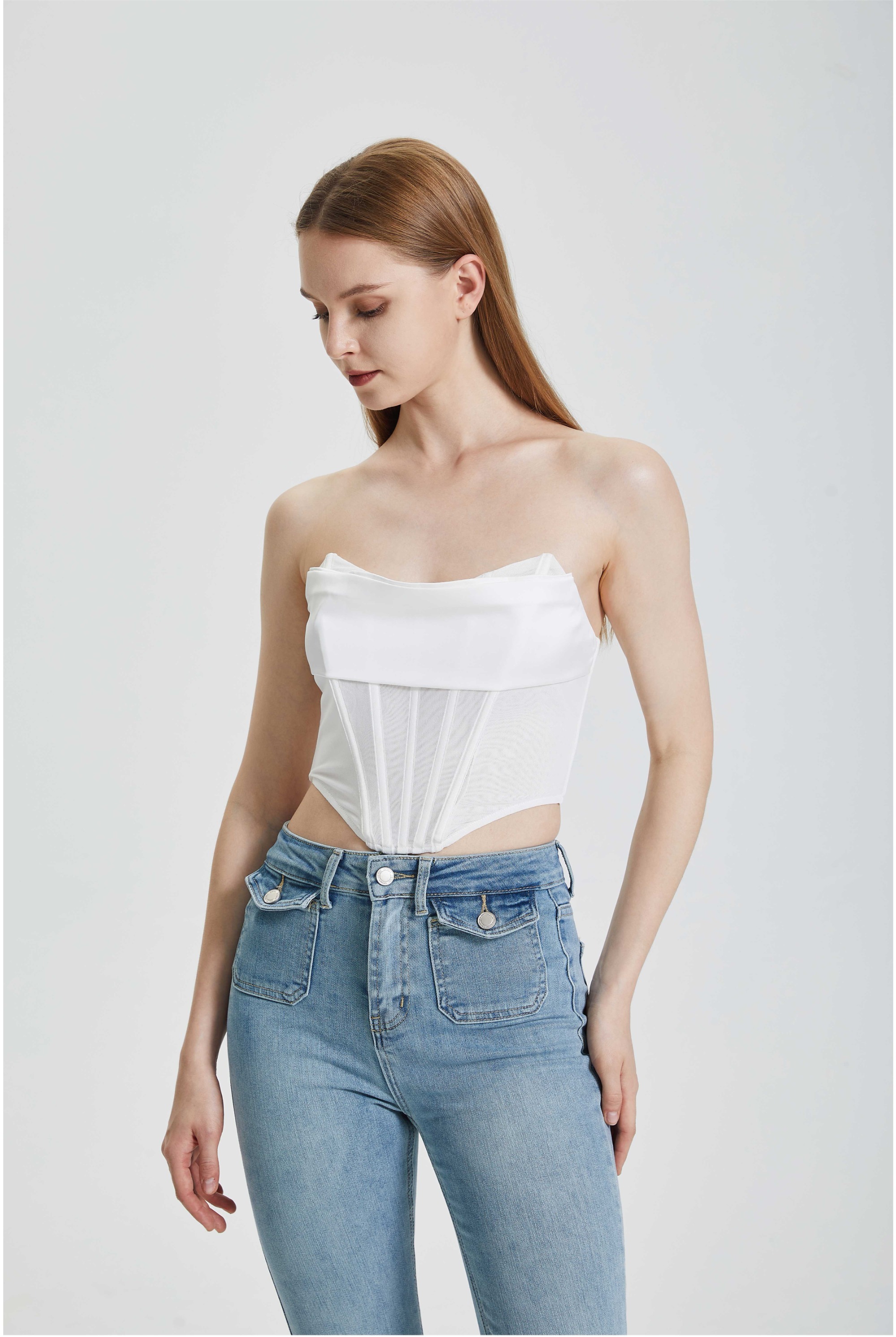 Solid color fishbone corset top
