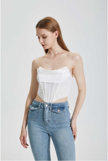 Solid color fishbone corset top
