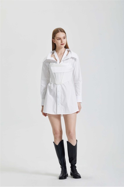 Irregular shirt with waistband dress