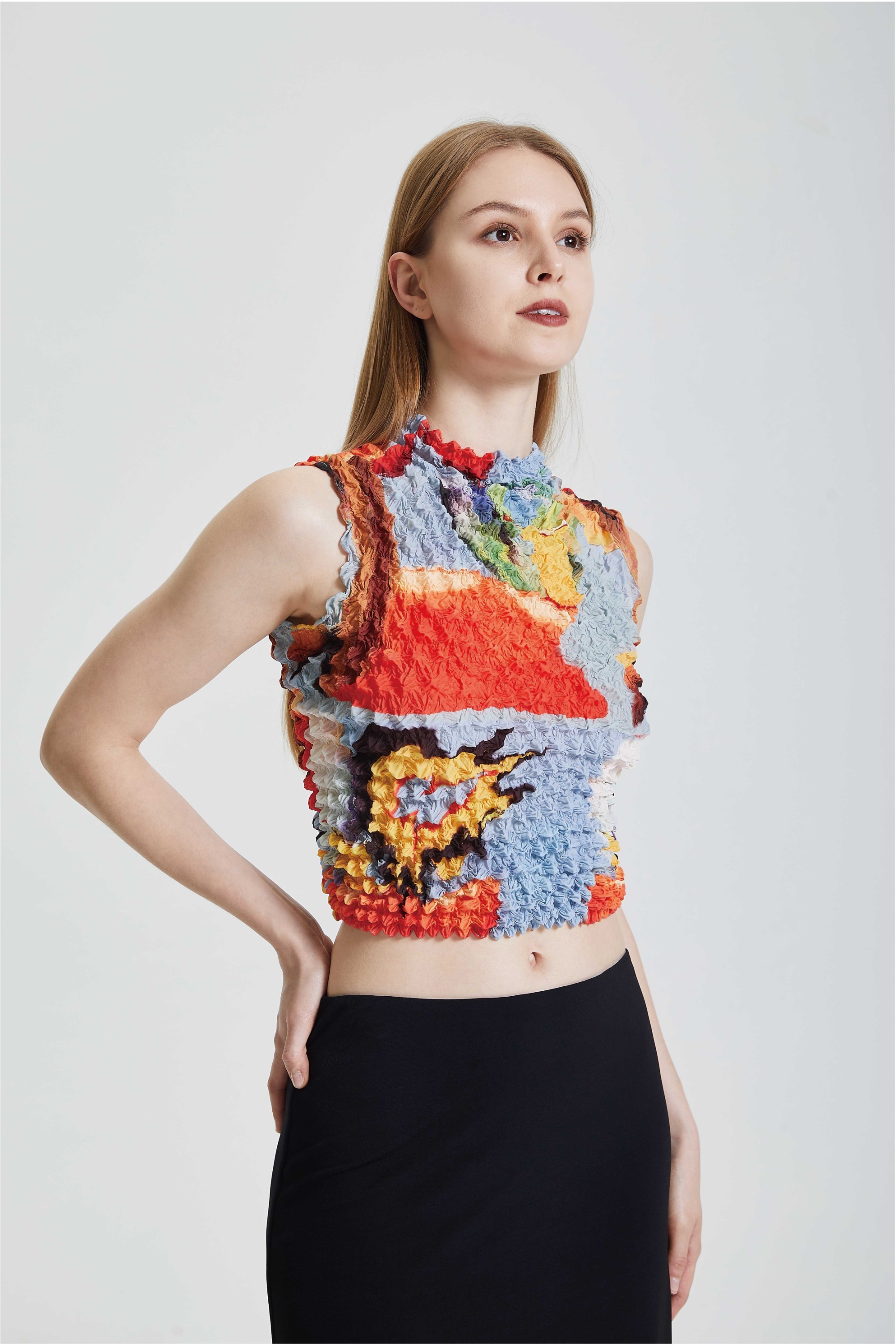 Long sleeved buttocks with split texture long skirt