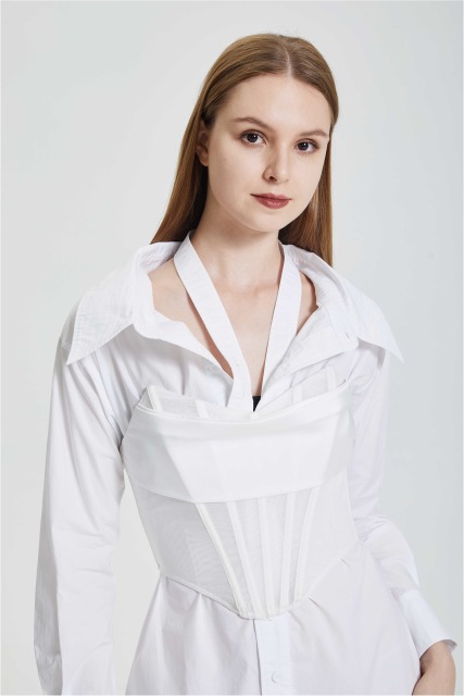 Irregular shirt with waistband dress