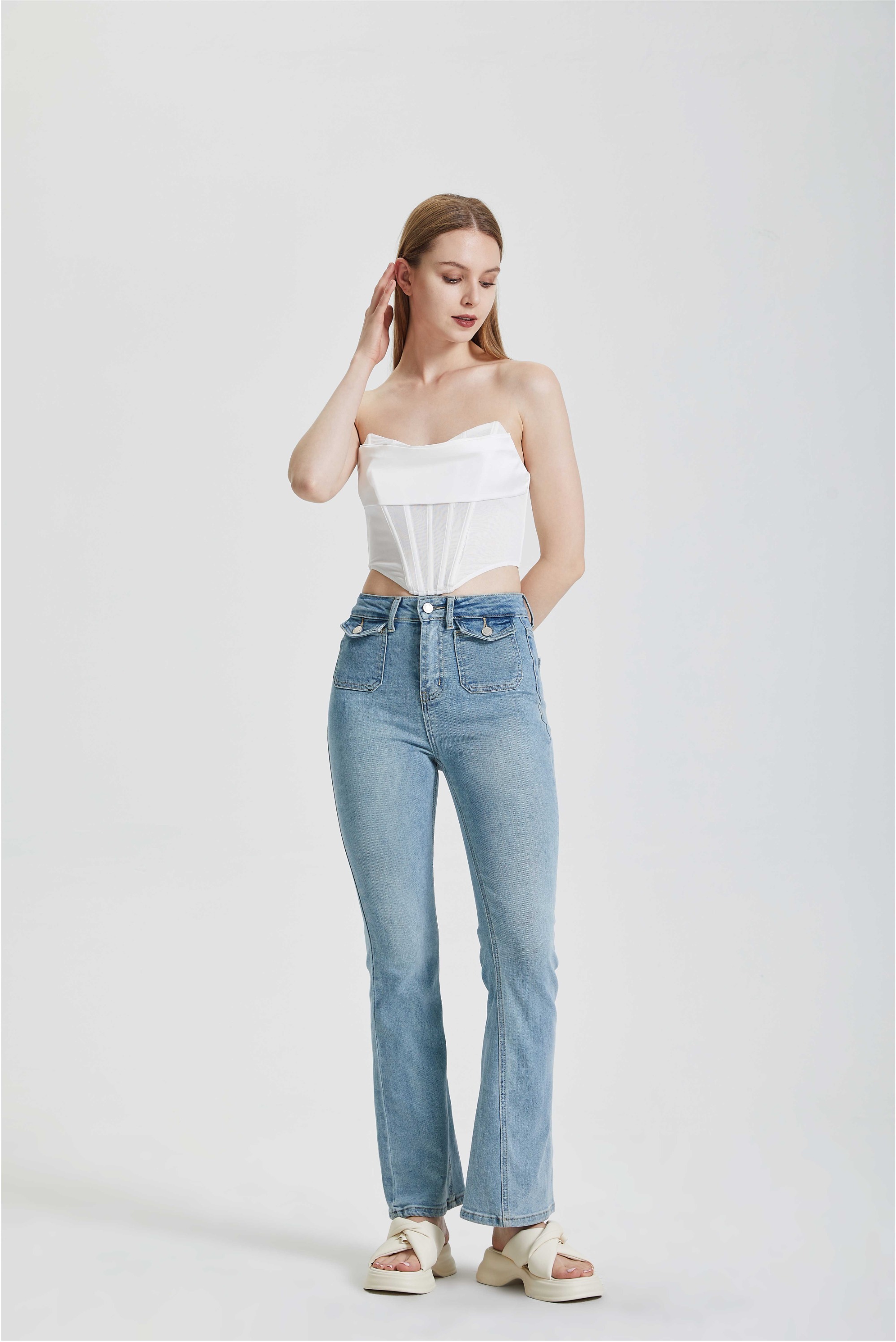 Solid color fishbone corset top