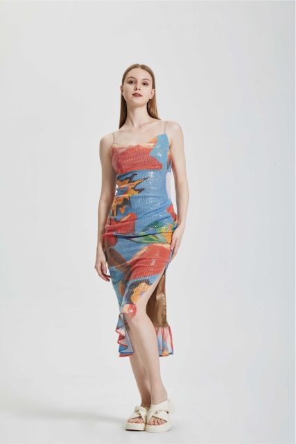 Tea Break Sexy Printed Strap Split Dress