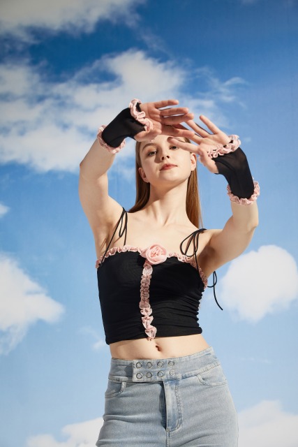 Lace up Rose Edge Strap Top