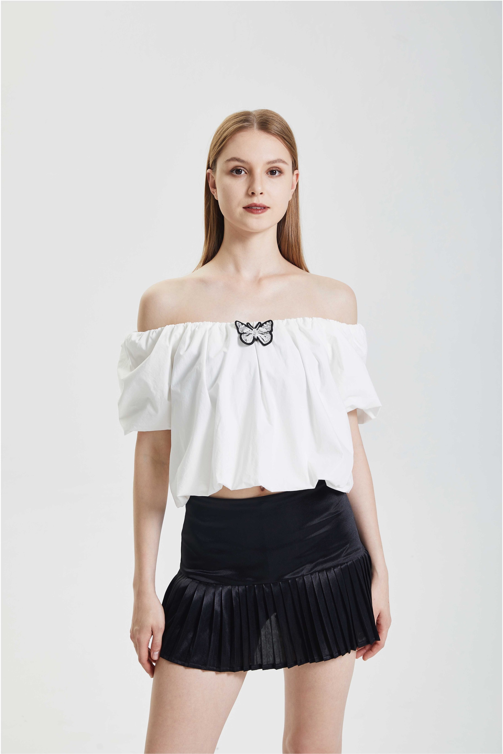Off shoulder shirt with bubble sleeves top