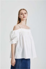 Vintage Gentle Style One Shoulder Design with Pleated Strap Small Shirt