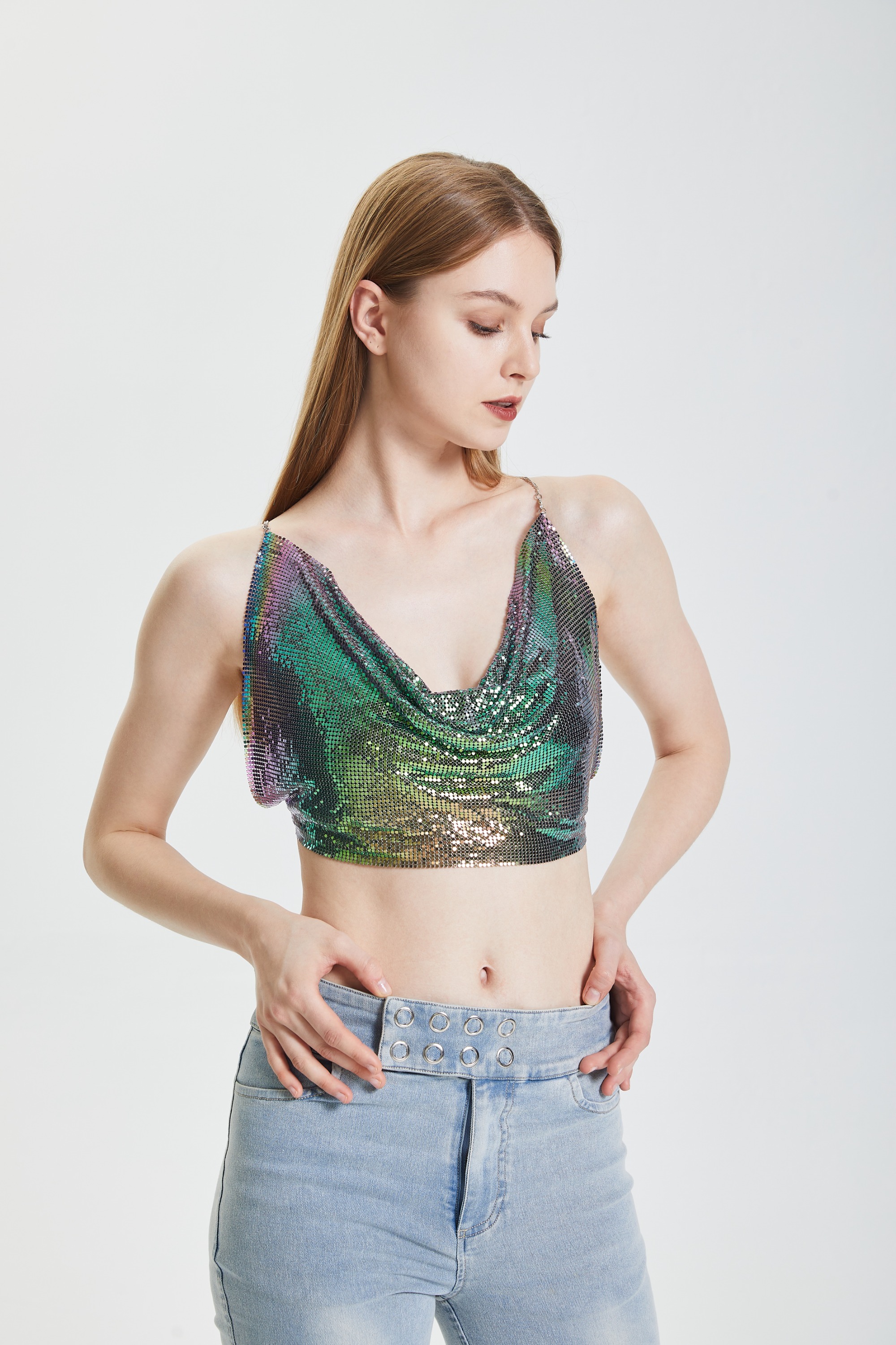 Sequin Lace Up Top