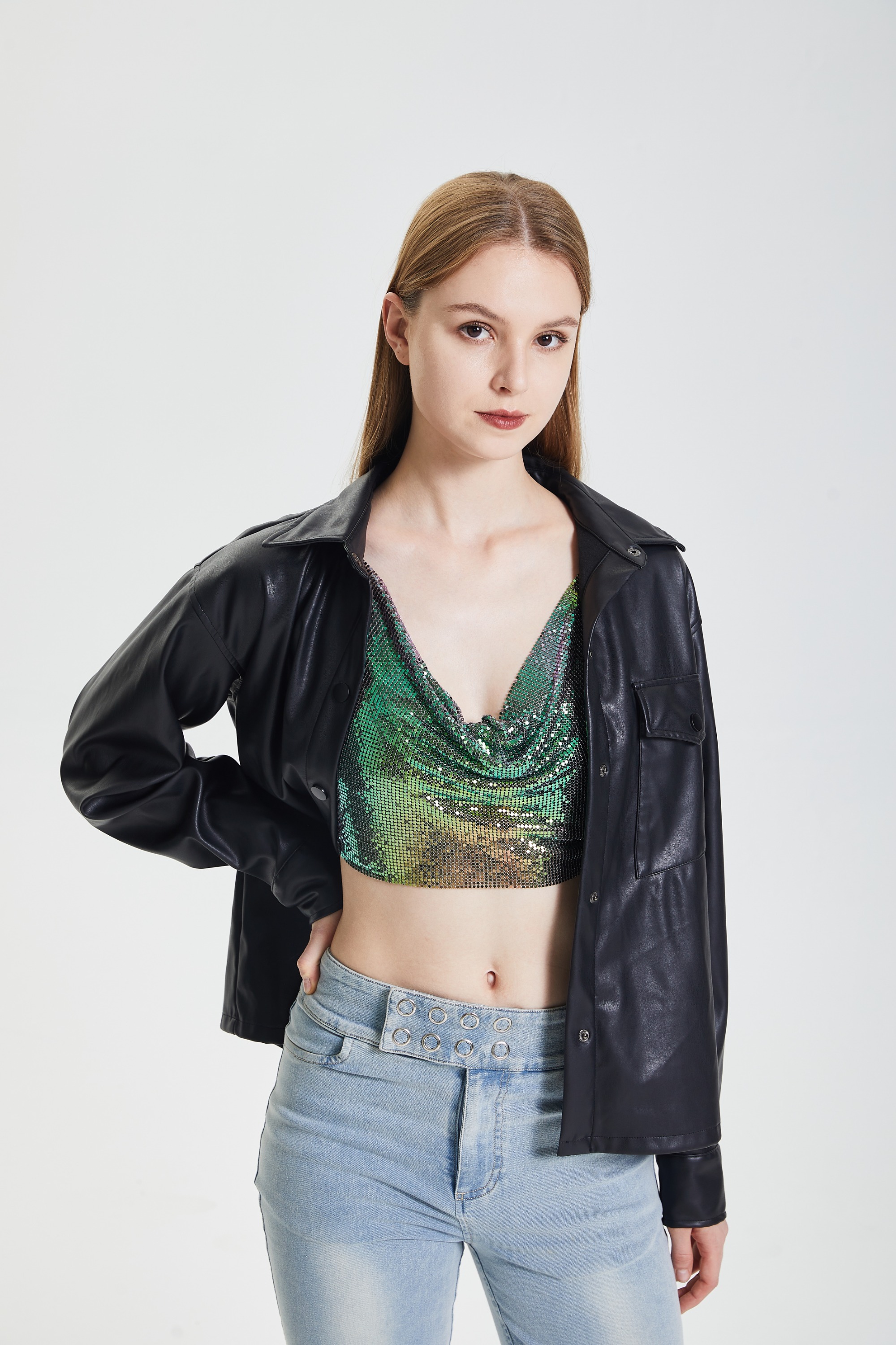 Sequin Lace Up Top