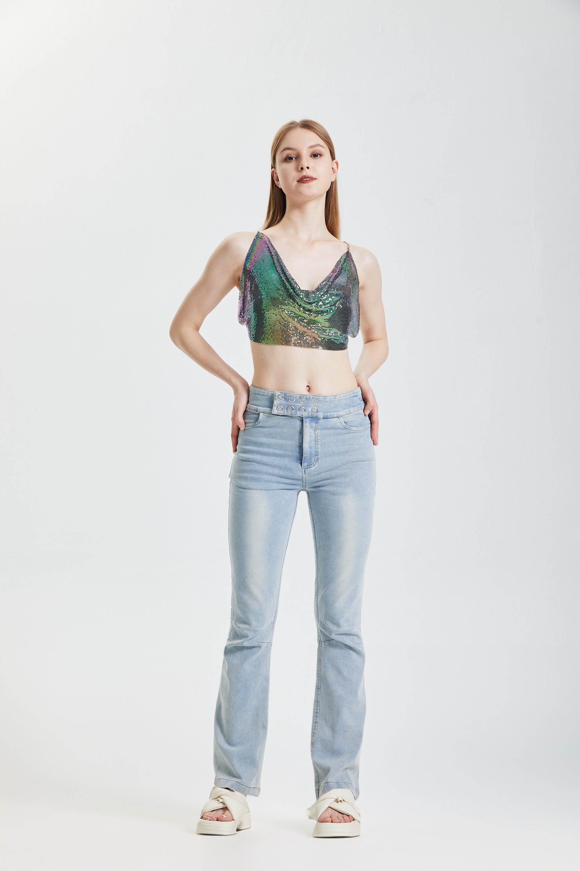 Sequin Lace Up Top