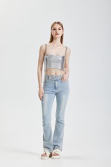 Silver sequin lace up top