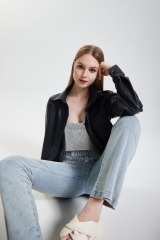 Silver sequin lace up top
