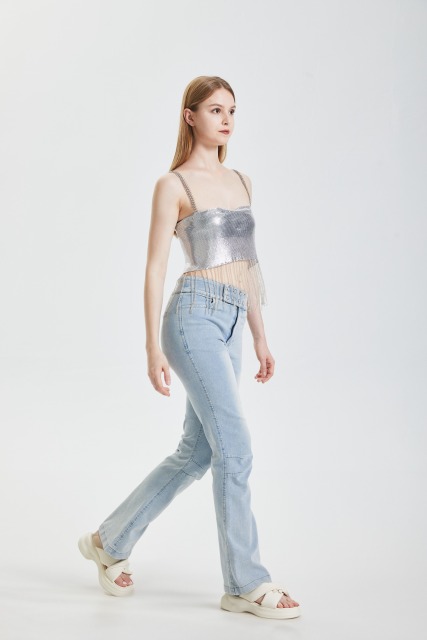 Silver sequin lace up top