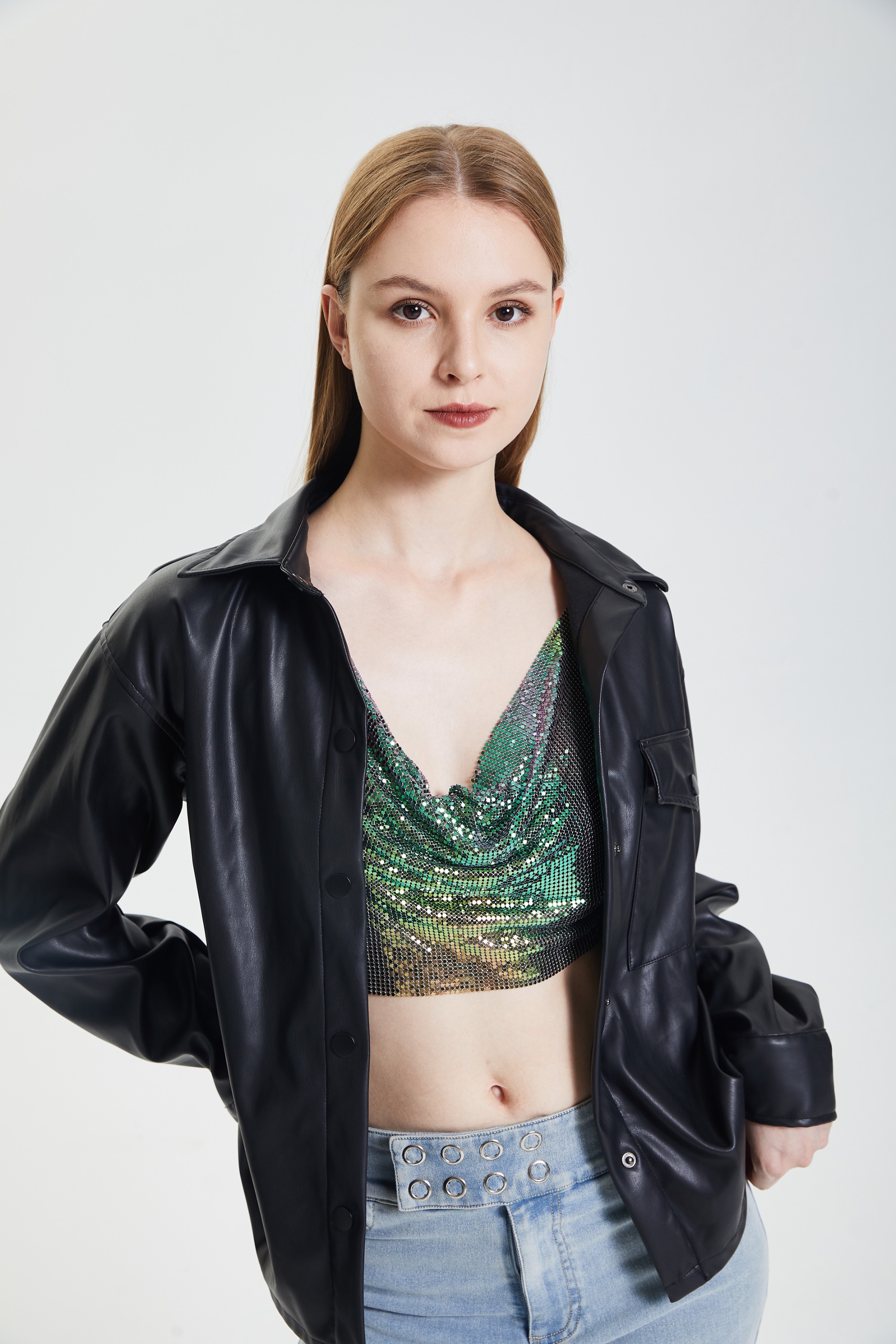 Sequin Lace Up Top