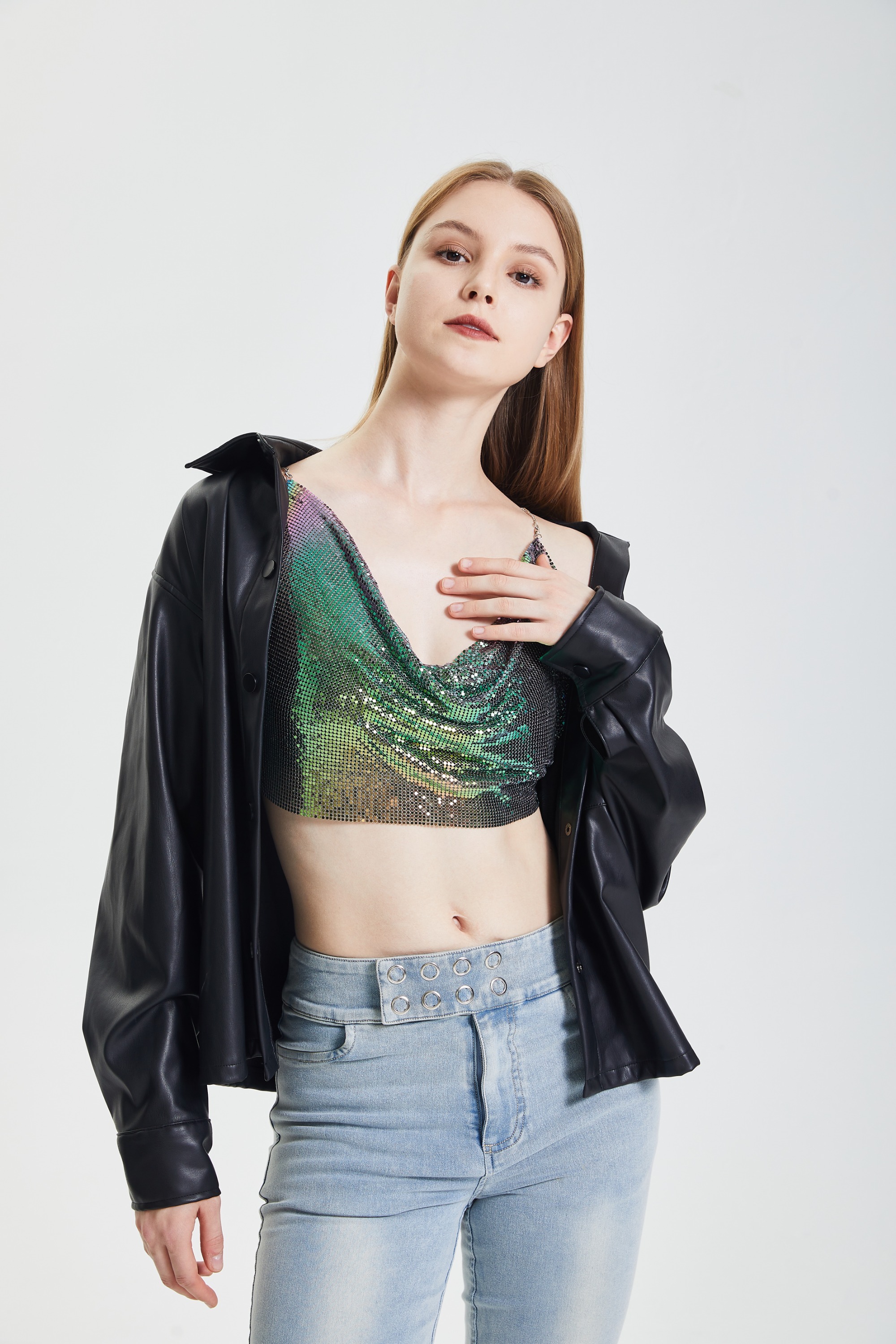 Sequin Lace Up Top