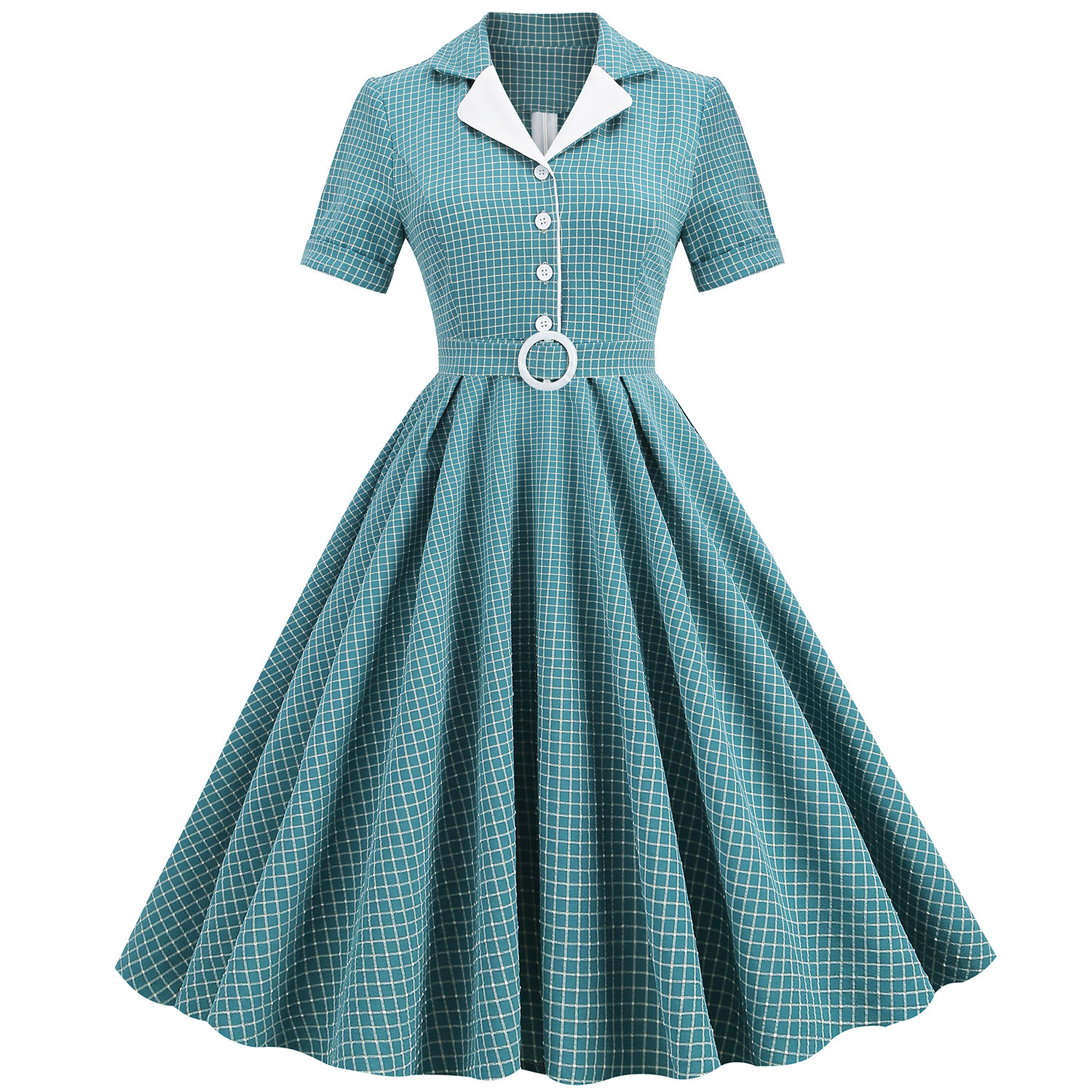 Contrast Suit Collar Plaid Dress